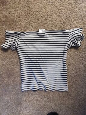 H&M Black & White Striped Off-Shoulder Top